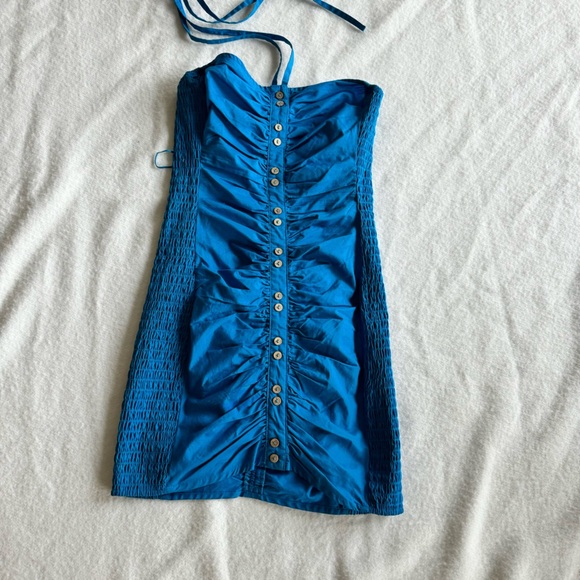 Free People Mini Dress Strapless Blue Pleated Bodycon Size S - Picture 4 of 8